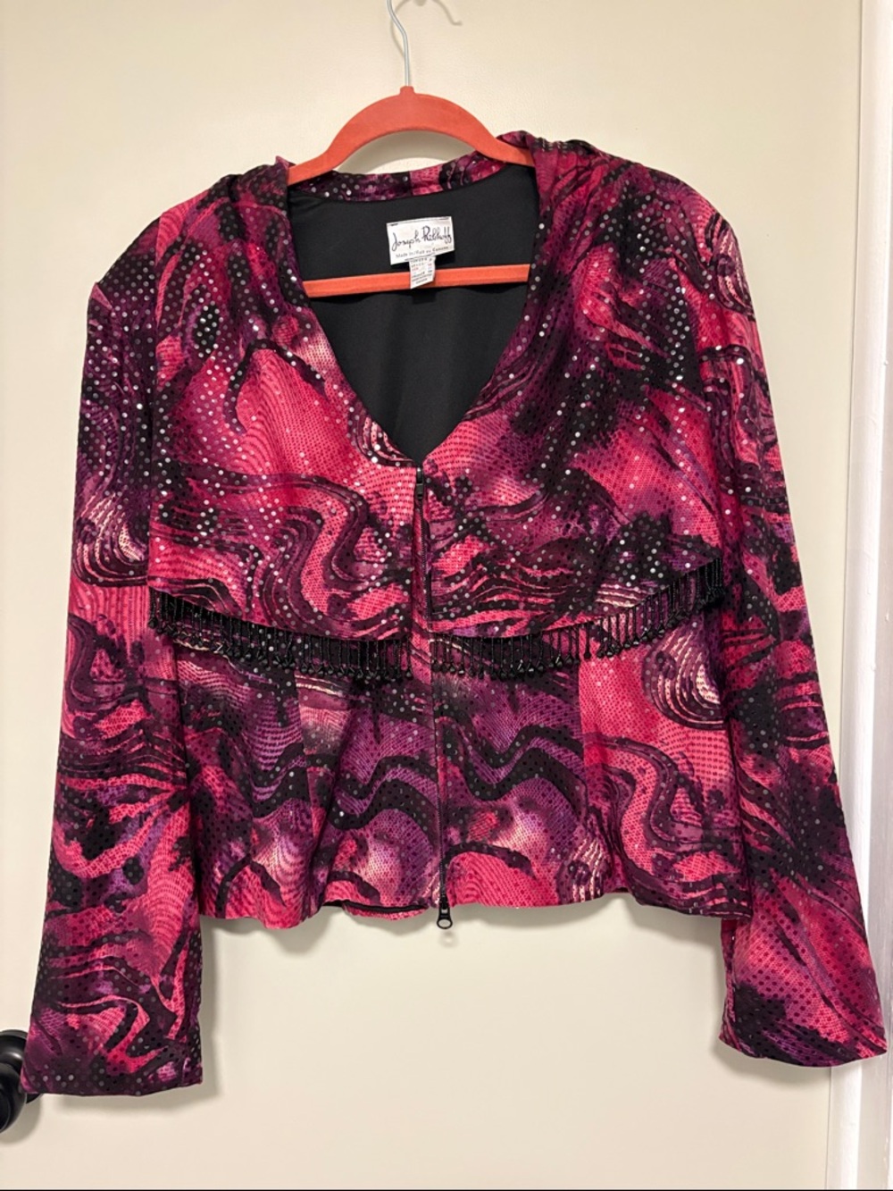 Vintage Joseph Ribkoff sequined and beaded front zip jacket. Size 18